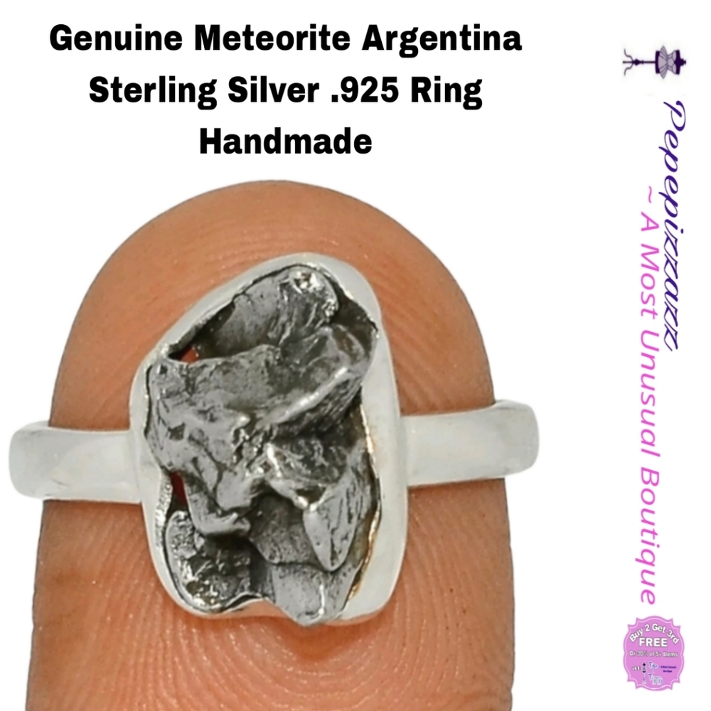 Genuine Meteorite Argentina  .925 ring 3rd eye chakra Sterling silver
